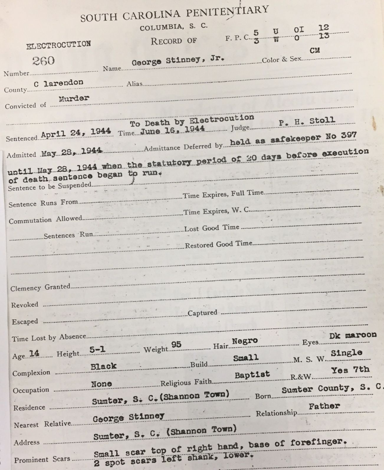 George Stinney's penitentiary notes